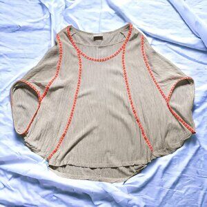 Knit pinstripe poncho top w/ batwing sleeves